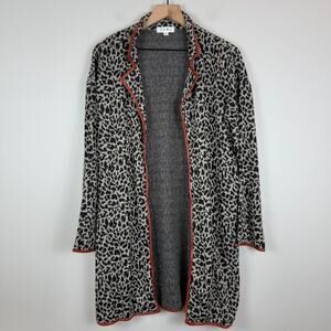 THML Cardigan Women's Medium Multi Leopard Print Open Front Long Cozy Sweater